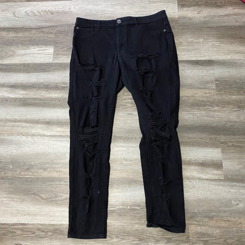 Jordache Super Skinny Womens Black Distressed Ripped Jeans Size 16 (See Conditio